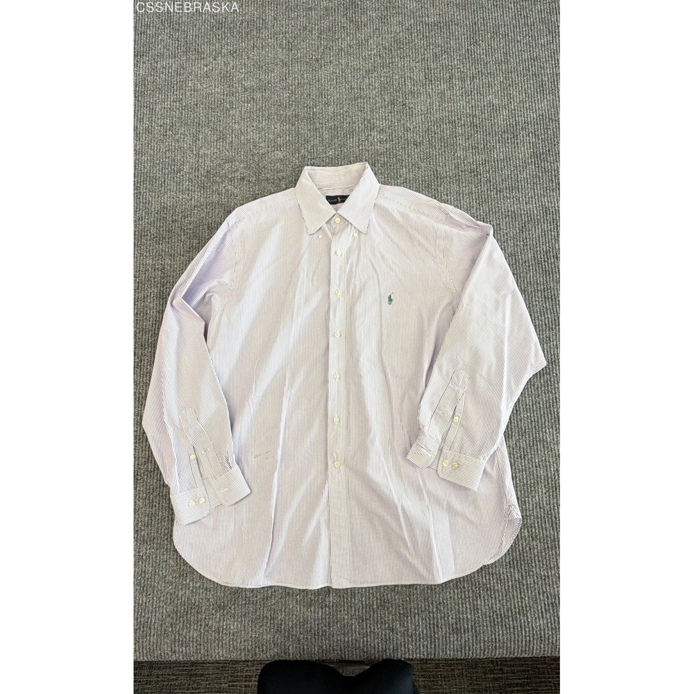 Ralph Lauren Men's Button Down Shirt Purple White Striped Cotton Sz 18 34-35